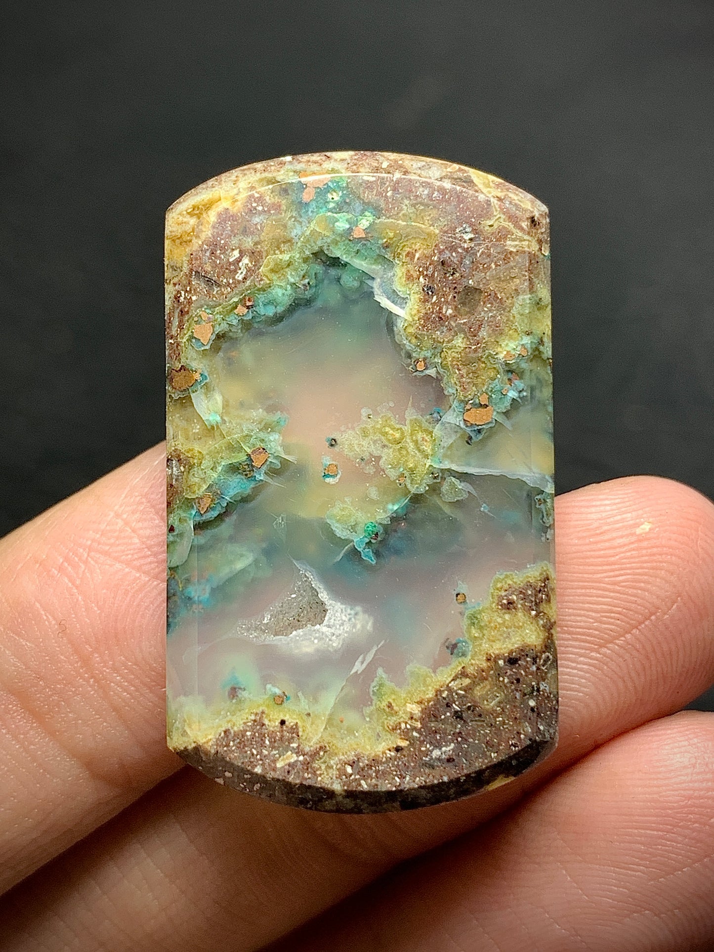 Moss Agate with Chrysocolla Native Copper Oblong Cabochon 33x19.5x4.5mm