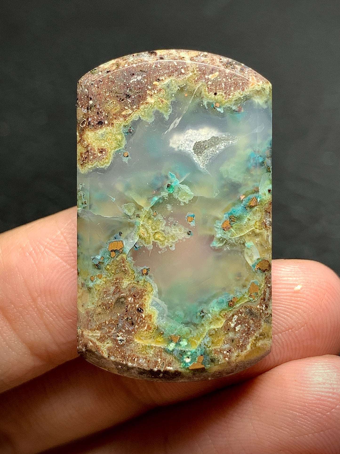 Moss Agate with Chrysocolla Native Copper Oblong Cabochon 33x19.5x4.5mm