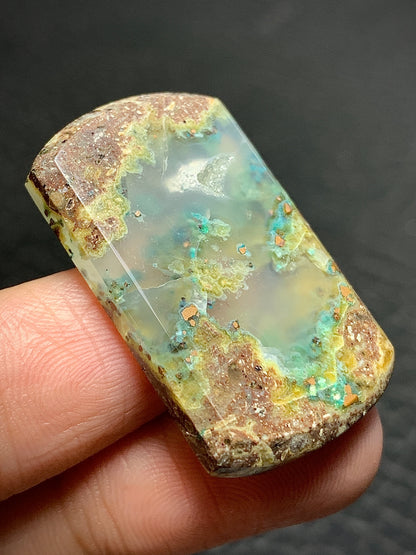 Moss Agate with Chrysocolla Native Copper Oblong Cabochon 33x19.5x4.5mm