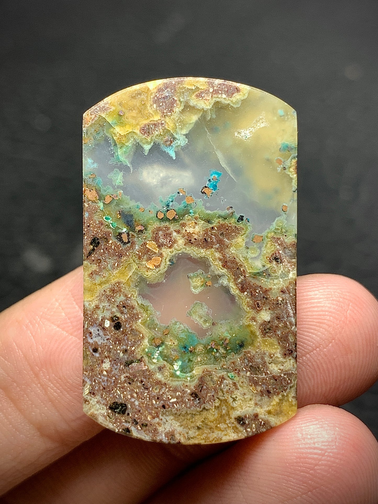 Moss Agate with Chrysocolla Native Copper Oblong Cabochon 33x19.5x4.5mm