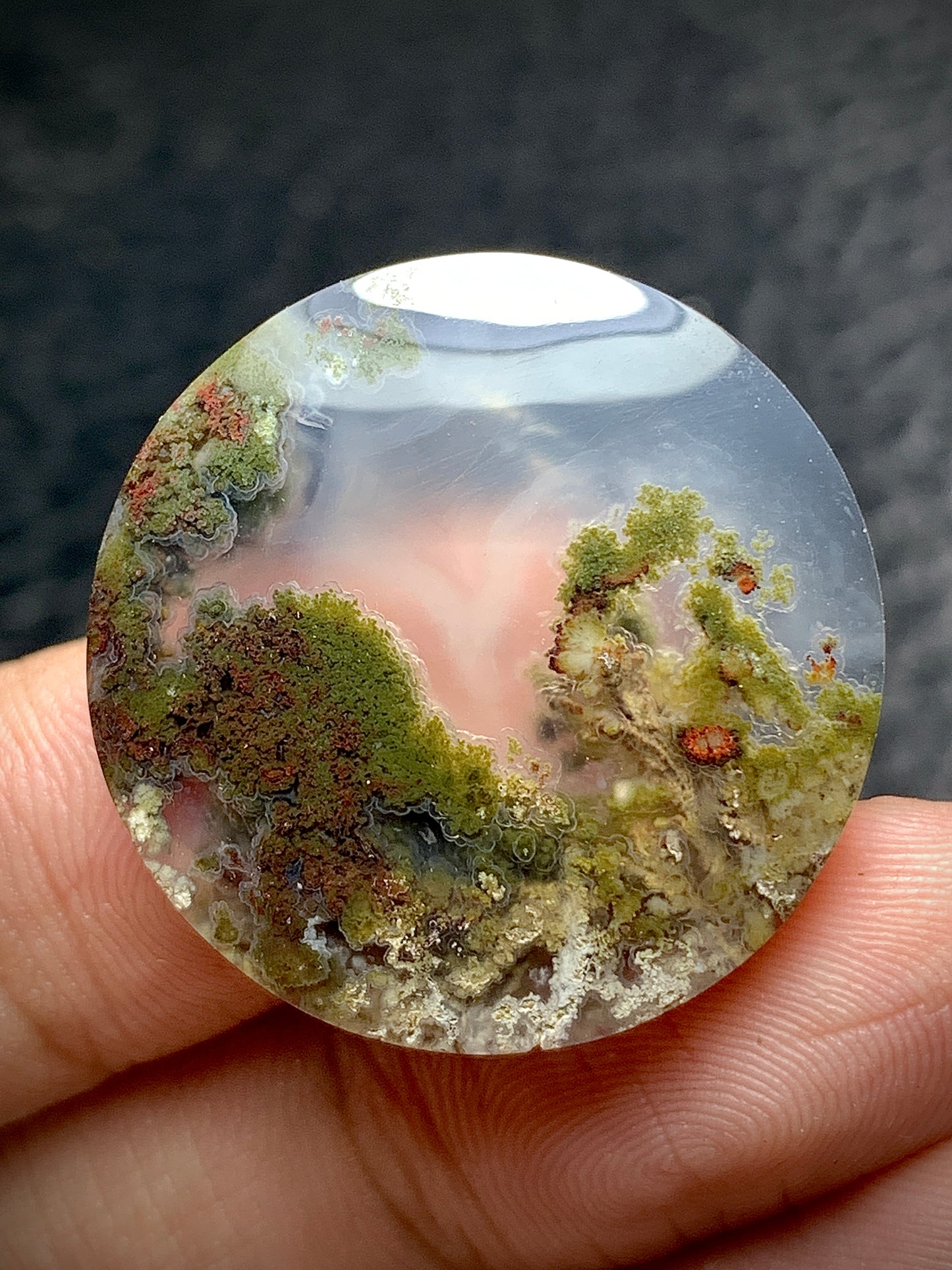 Scenic Moss Agate Round Cabochon 26.7x26.7x5.5mm