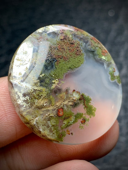 Scenic Moss Agate Round Cabochon 26.7x26.7x5.5mm