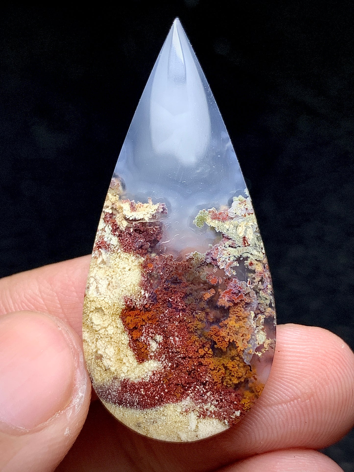 Scenic Moss Agate Teardrop Cabochon 41x19x4.5mm