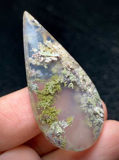 Scenic Moss Agate Teardrop Cabochon 41x19.5x6.5mm