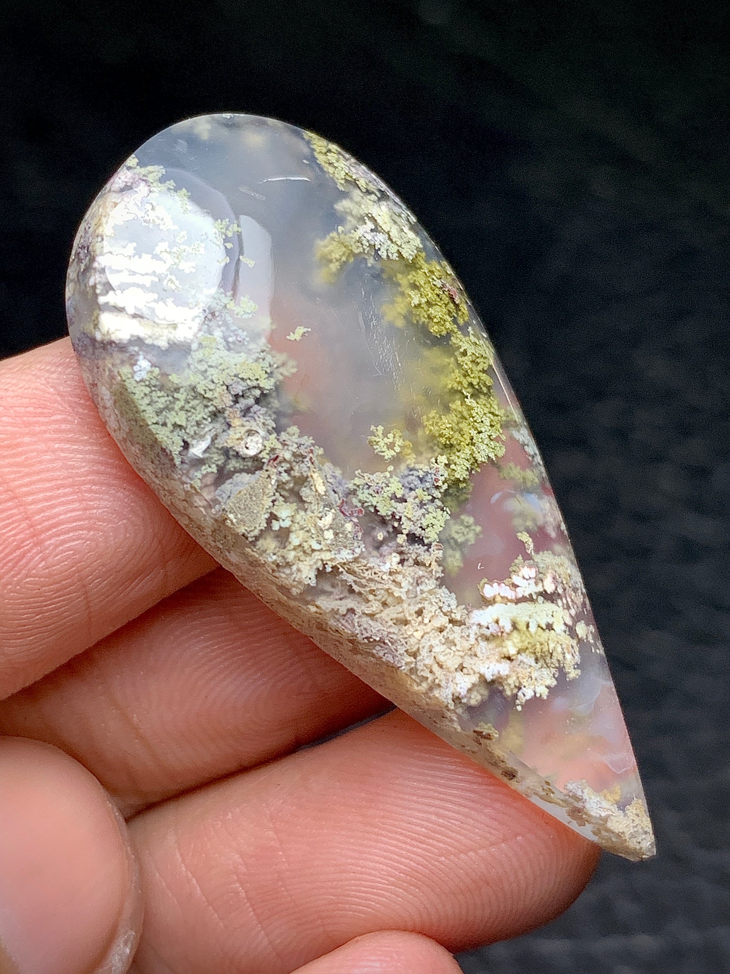 Scenic Moss Agate Teardrop Cabochon 41x19.5x6.5mm