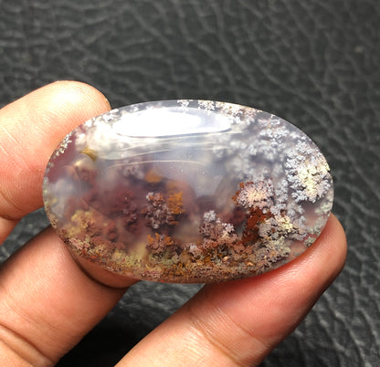 Oval-shaped Java Moss Agate Scenic Cabochon, 46x29.5x7mm, with mesmerizing underwater landscape patterns