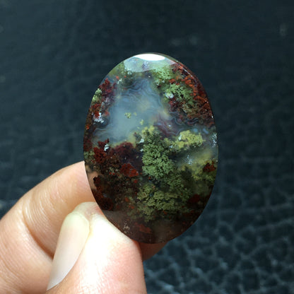 Beautiful 26.1 x 18.5 x 5 mm natural Java Moss Agate cabochon with red and green patterns