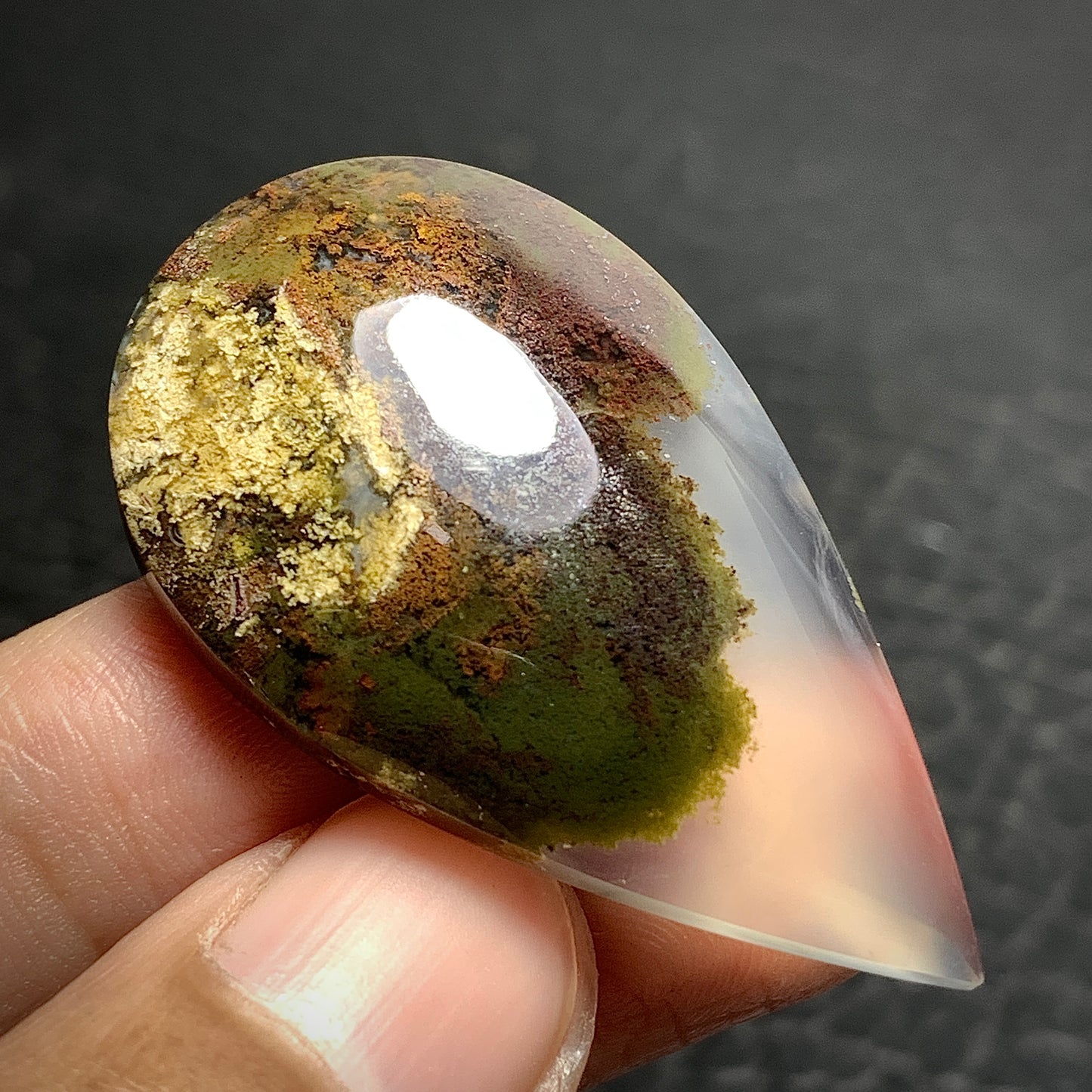 Scenic Moss Agate Teardrop Cabochon 42x24x8mm