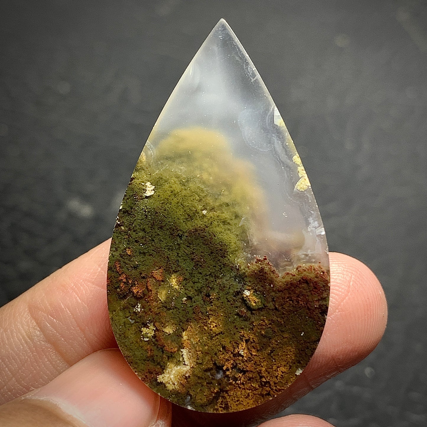 Scenic Moss Agate Teardrop Cabochon 42x24x8mm