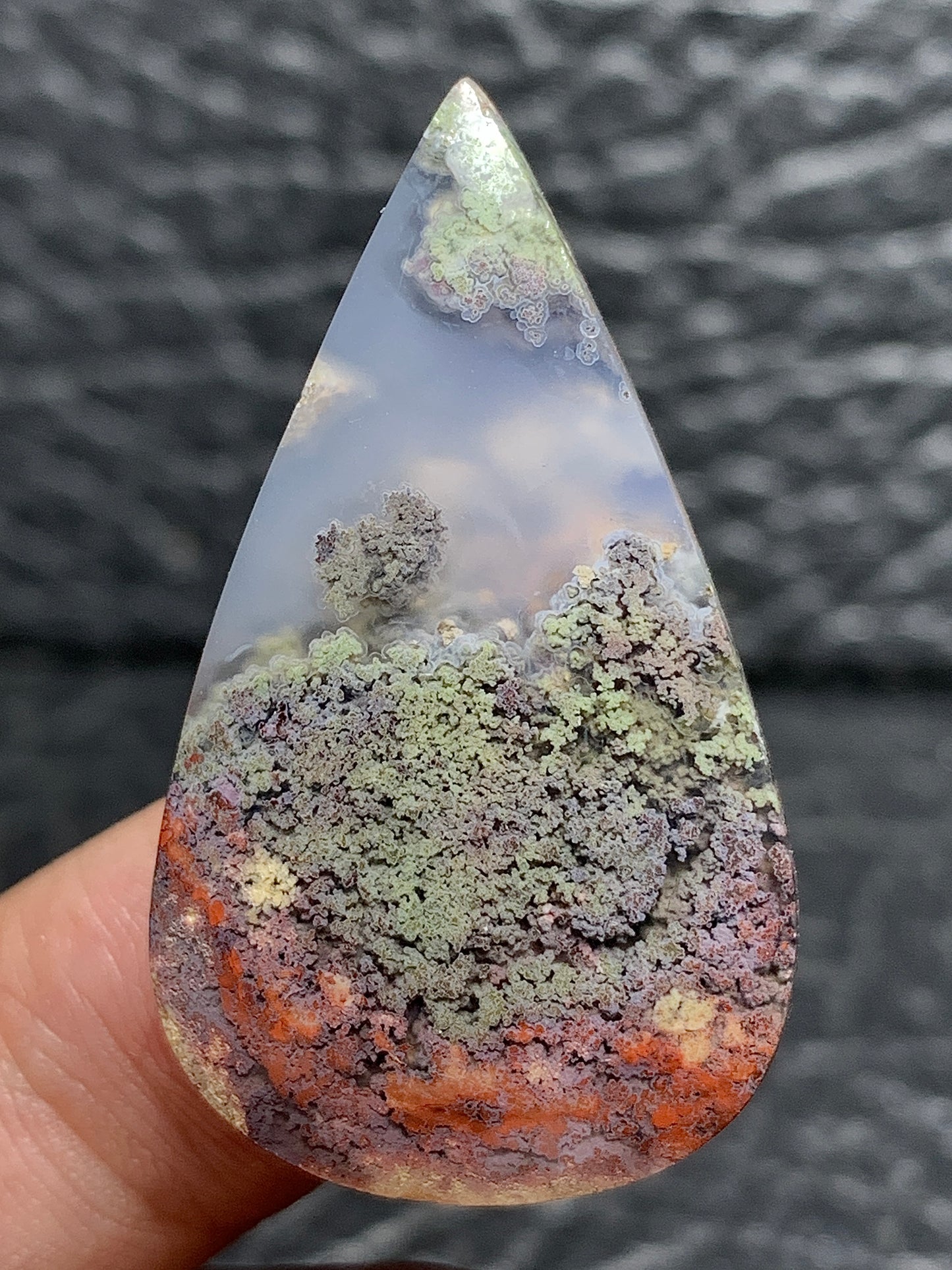 Scenic Moss Agate Teardrop Cabochon 37x22x6mm