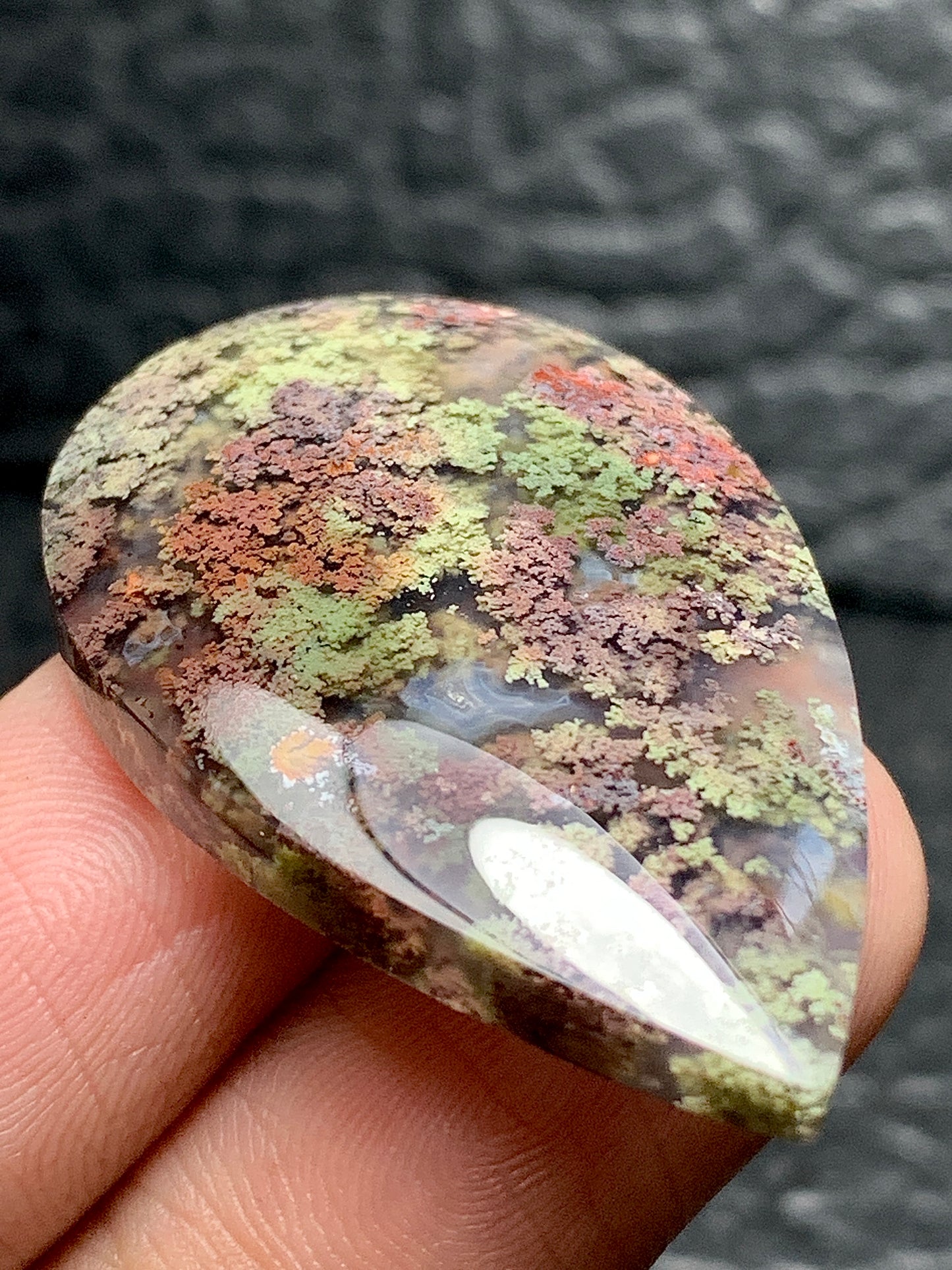 Scenic Moss Agate Teardrop Cabochon 37x23x5.5mm