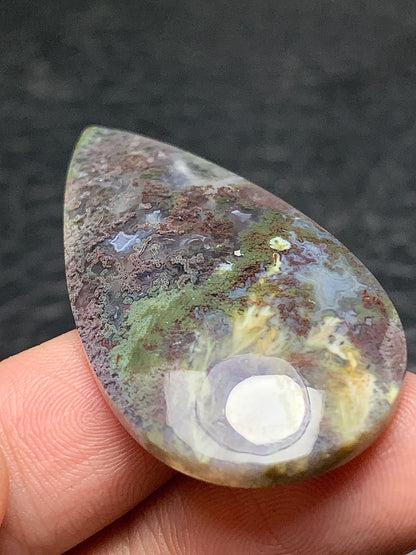 Scenic Moss Agate Teardrop Cabochon 42x22x5mm