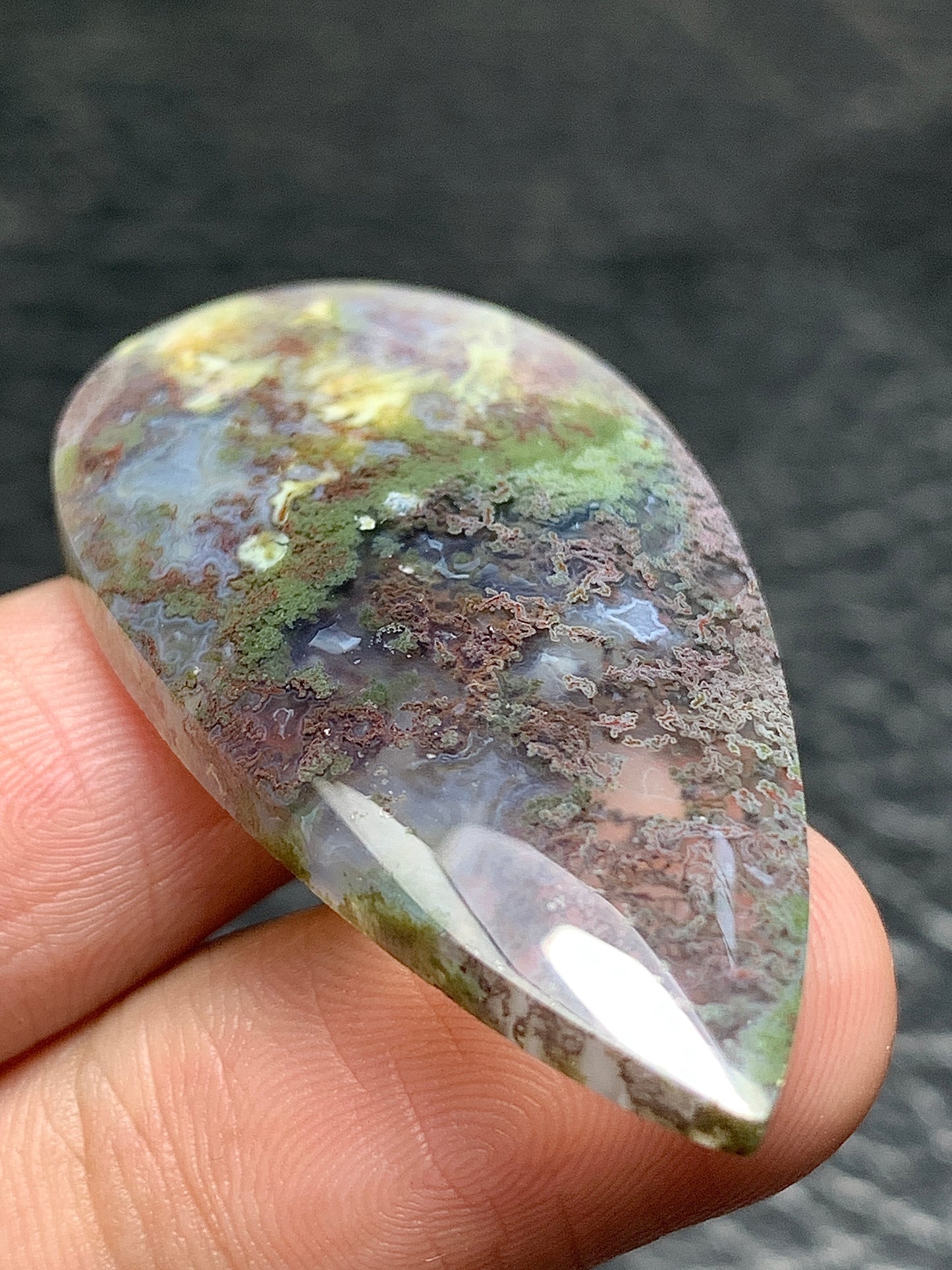 Scenic Moss Agate Teardrop Cabochon 42x22x5mm