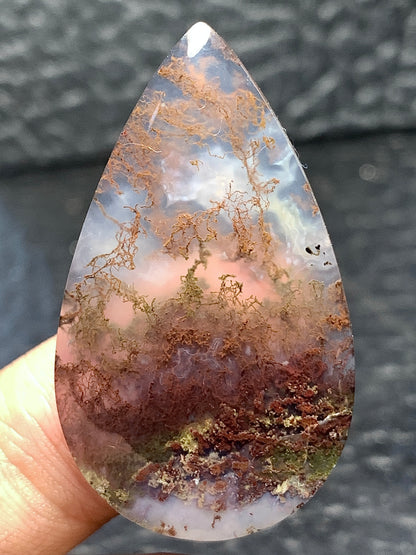 Scenic Moss Agate Teardrop Cabochon 39x23x6mm