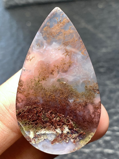 Scenic Moss Agate Teardrop Cabochon 39x23x6mm