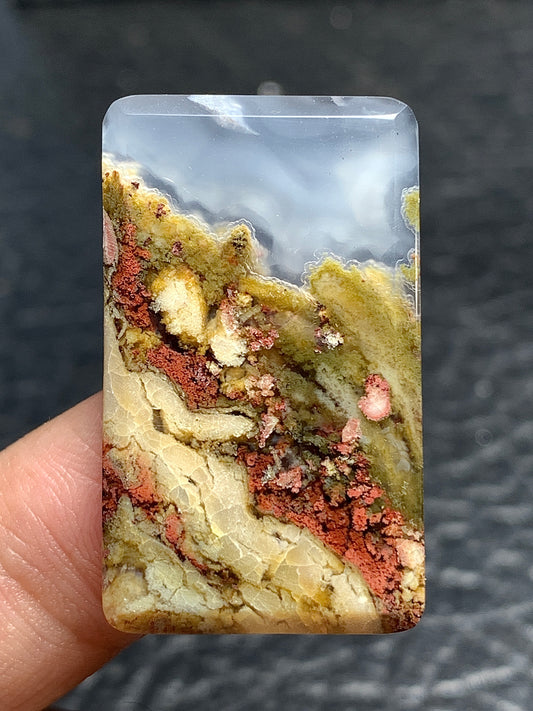 Scenic Moss Agate Rectangle Cabochon 32.8x19.4x3.5mm