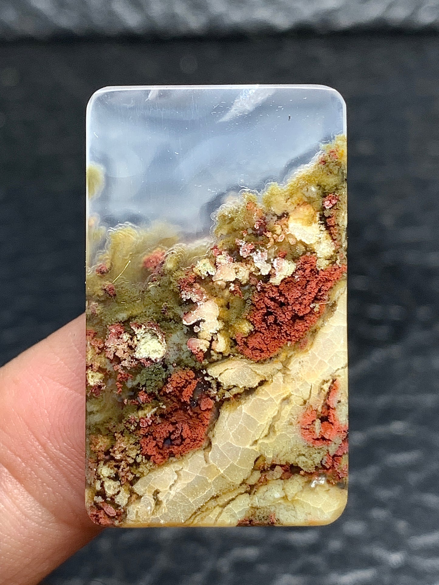 Scenic Moss Agate Rectangle Cabochon 32.8x19.4x3.5mm