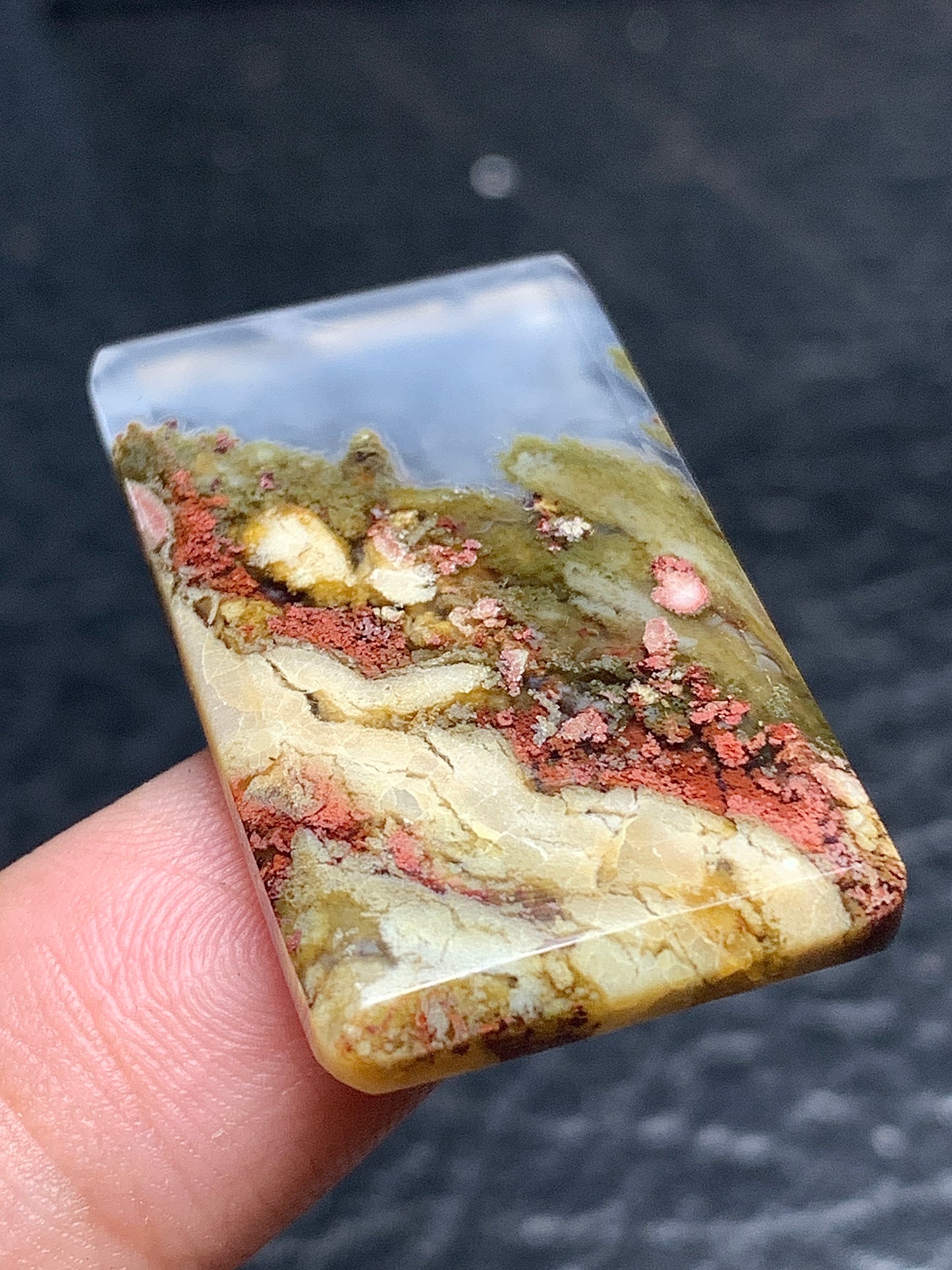 Scenic Moss Agate Rectangle Cabochon 32.8x19.4x3.5mm