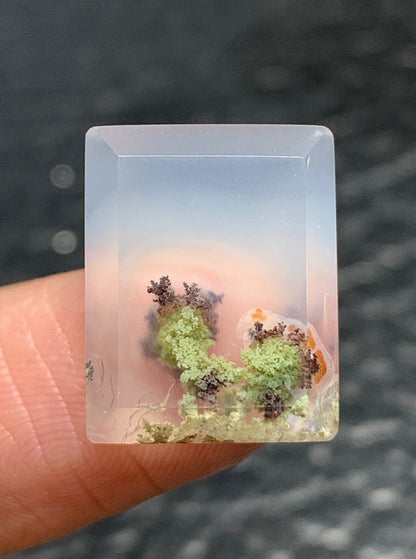 Tiny Scenic Moss Agate Rectangle  Cabochon 16.5x13x5mm