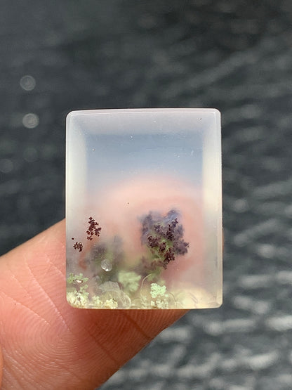 Tiny Scenic Moss Agate Rectangle  Cabochon 16.5x13x5mm