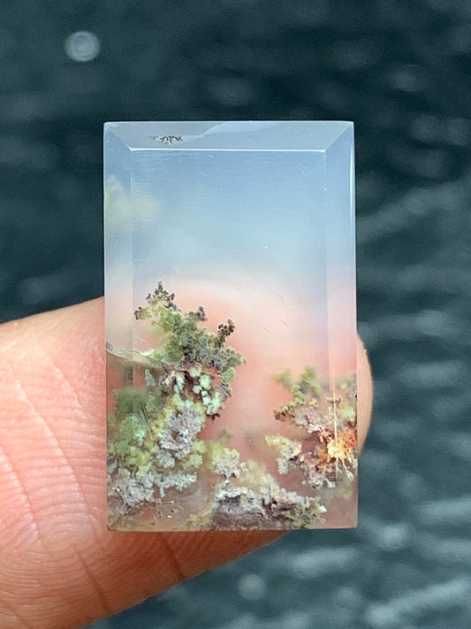 Tiny Scenic Moss Agate Rectangle Cabochon 16x10.5x4mm