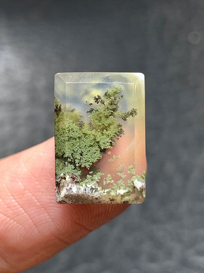 Tiny Scenic Moss Agate Rectangle Cabochon 15x10.5x4mm