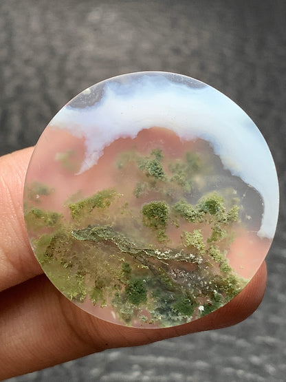 Scenic Moss Agate Round Cabochon 29.5x29.5x5mm