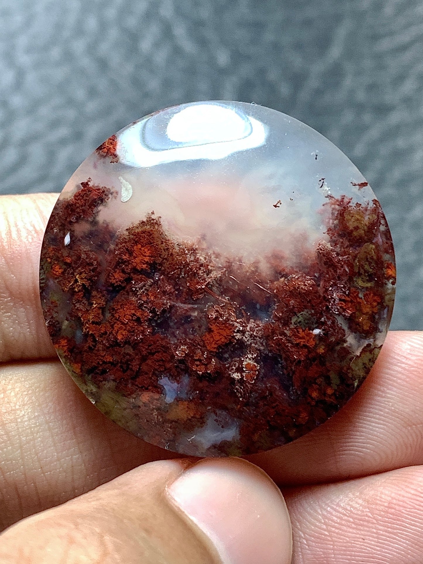 Scenic Moss Agate Round Cabochon 30x30x6mm