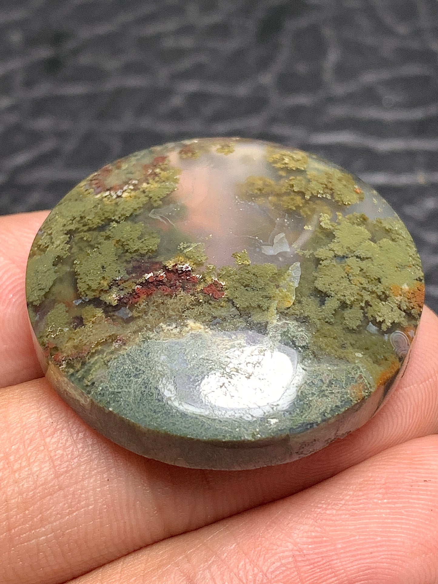 Scenic Moss Agate Round Cabochon 30x30x7.5mm