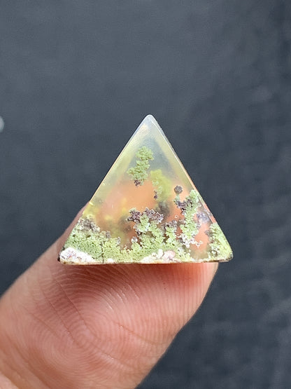 Scenic Moss Agate Triangle Cabochon 13x12.5x3mm