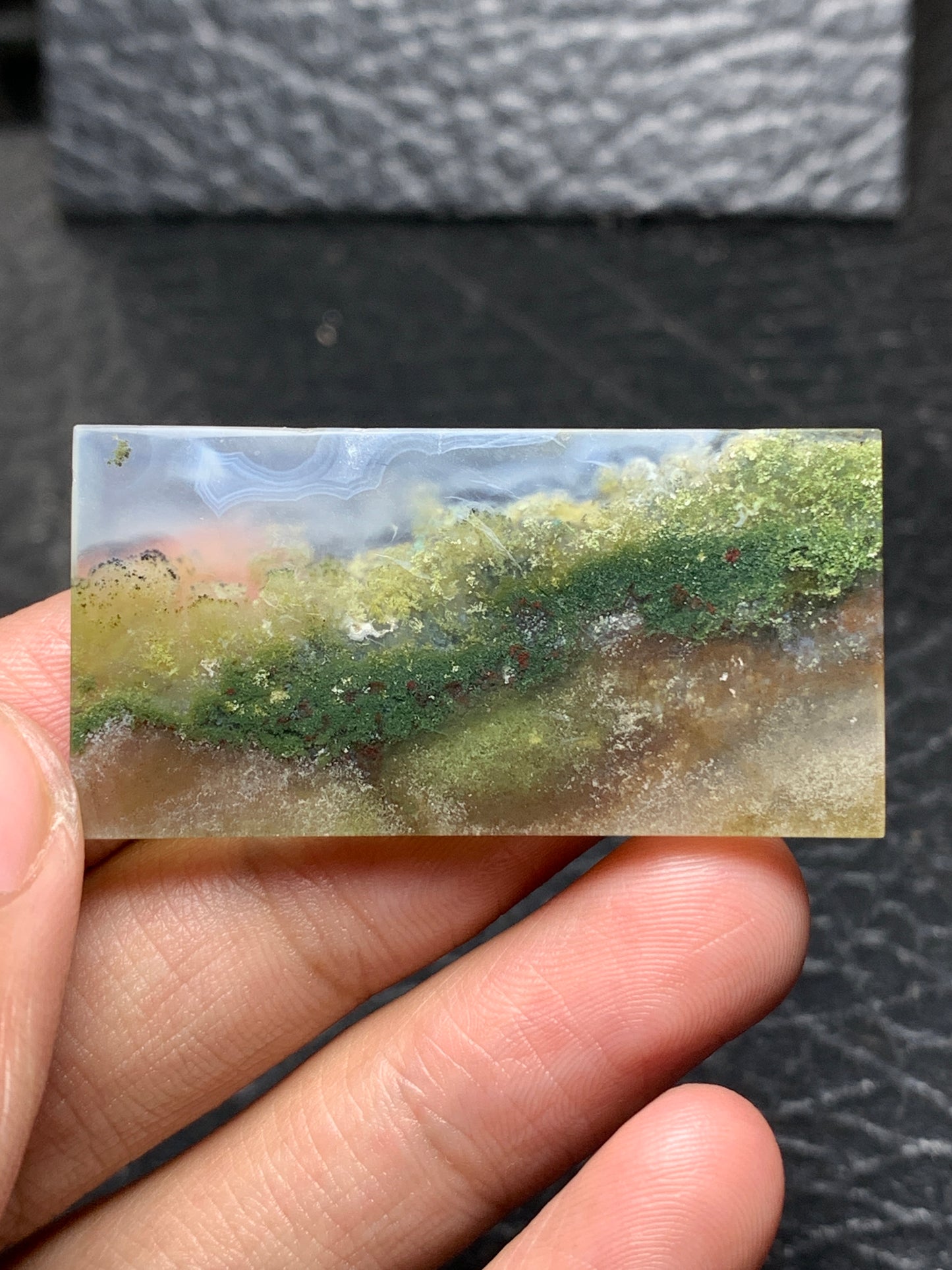 Scenic Moss Agate Rectangle Cabochon 44.5x22.5x4mm