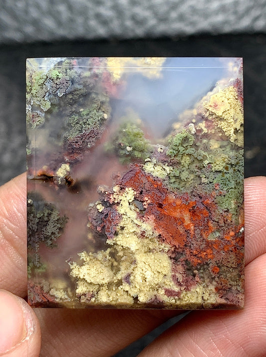 Scenic Moss Agate Rectangle Cabochon 34.5x30x4mm