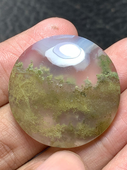 Scenic Moss Agate Round Cabochon 29x29x7mm