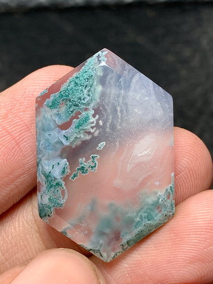 Scenic Moss Agate Hexagon Cabochon 30x19x5mm