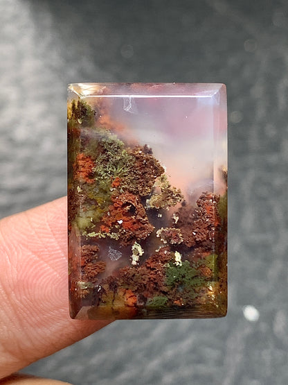 Scenic Moss Agate Rectangle Cabochon 23x15.5x6mm