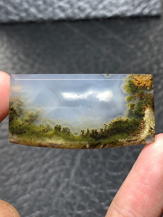 Scenic Moss Agate Fanshape Cabochon 38x20x4.5mm