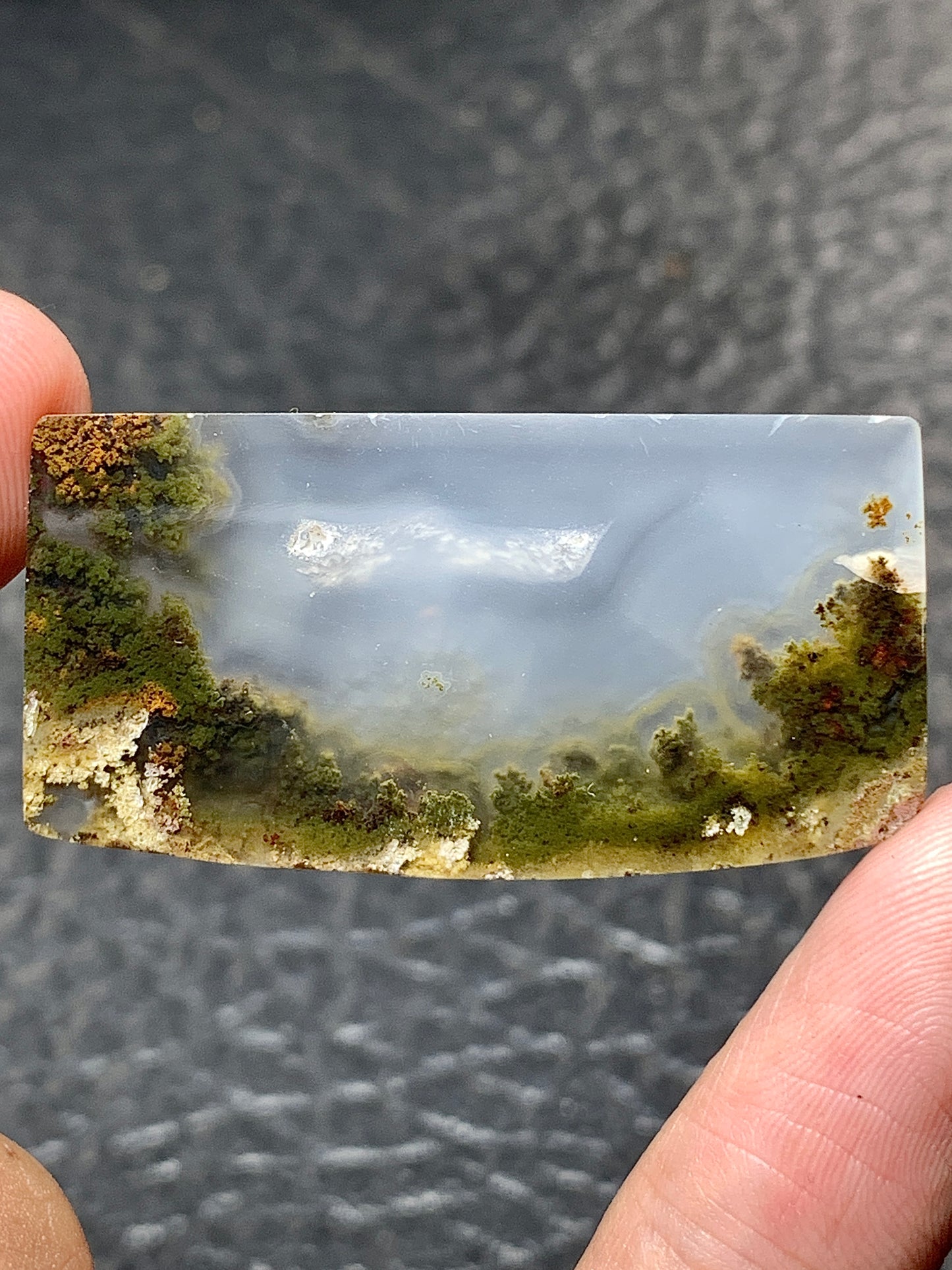 Scenic Moss Agate Fanshape Cabochon 38x20x4.5mm