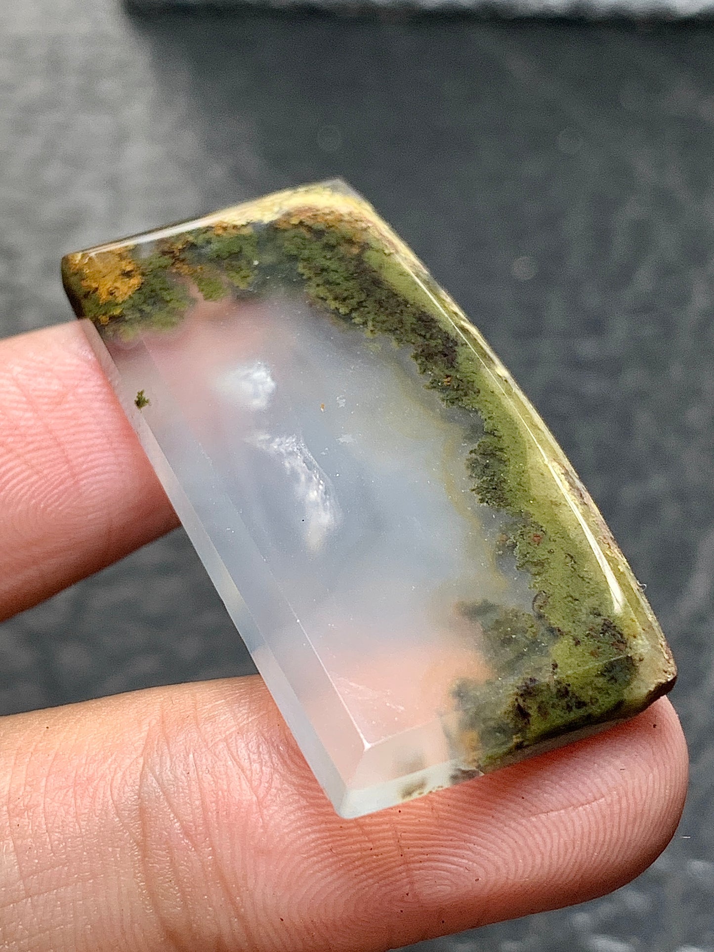 Scenic Moss Agate Fanshape Cabochon 38x20x4.5mm