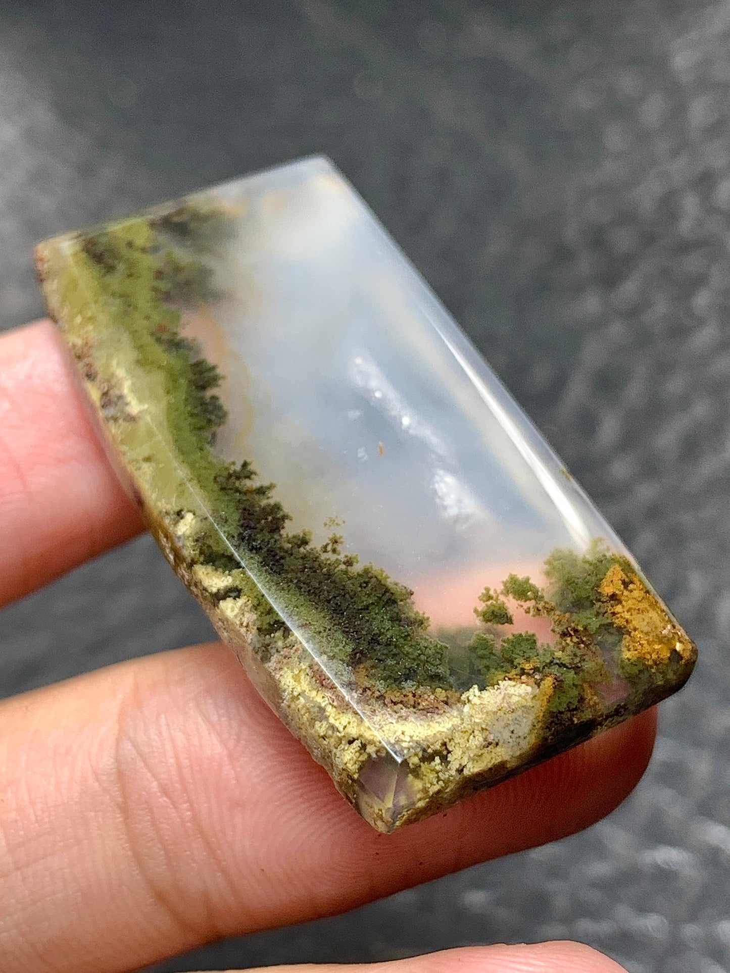 Scenic Moss Agate Fanshape Cabochon 38x20x4.5mm