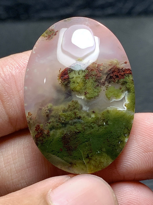 Scenic Moss Agate Oval Cabochon 31.5x22x6mm