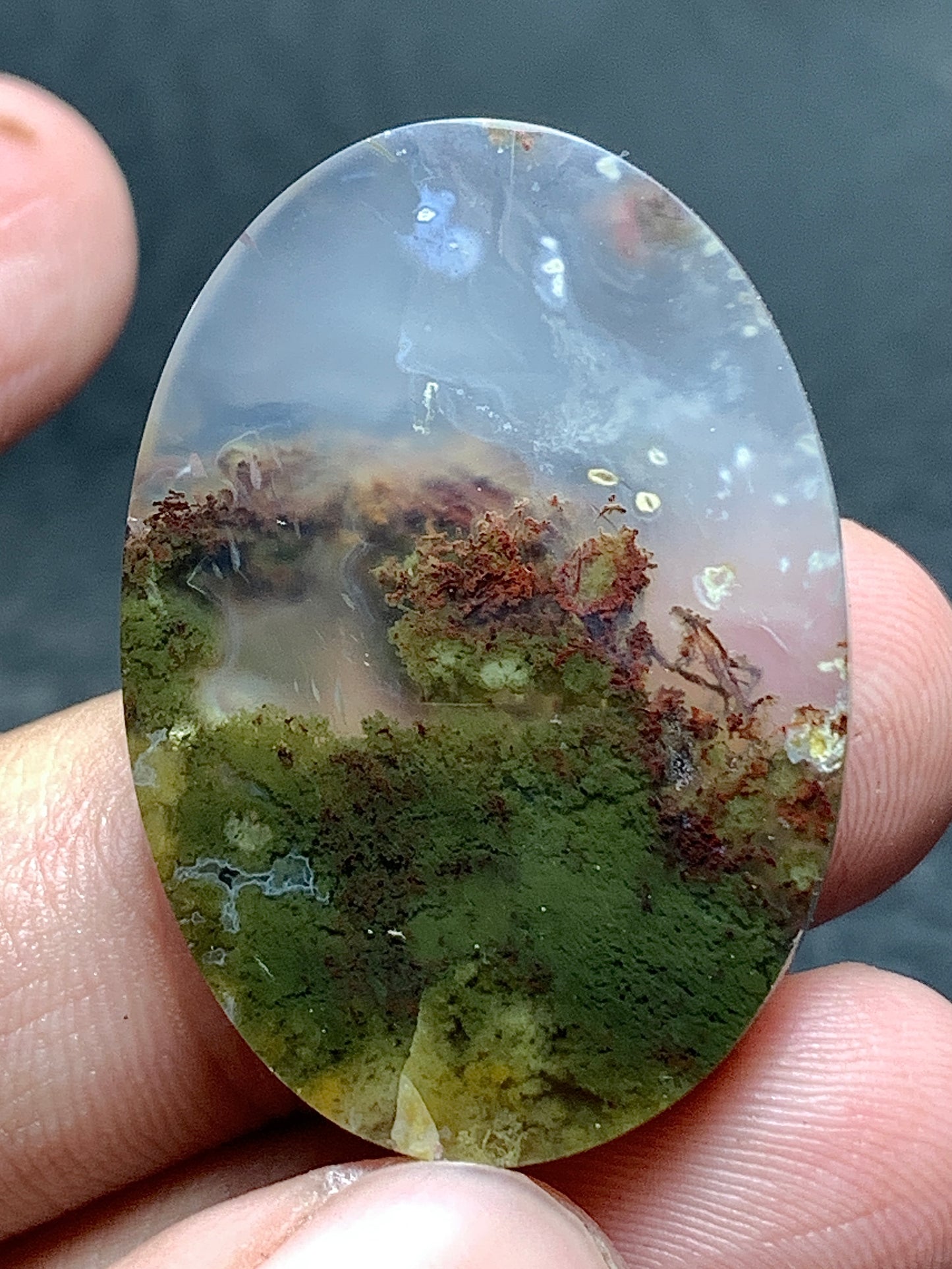 Scenic Moss Agate Oval Cabochon 31.5x22x6mm