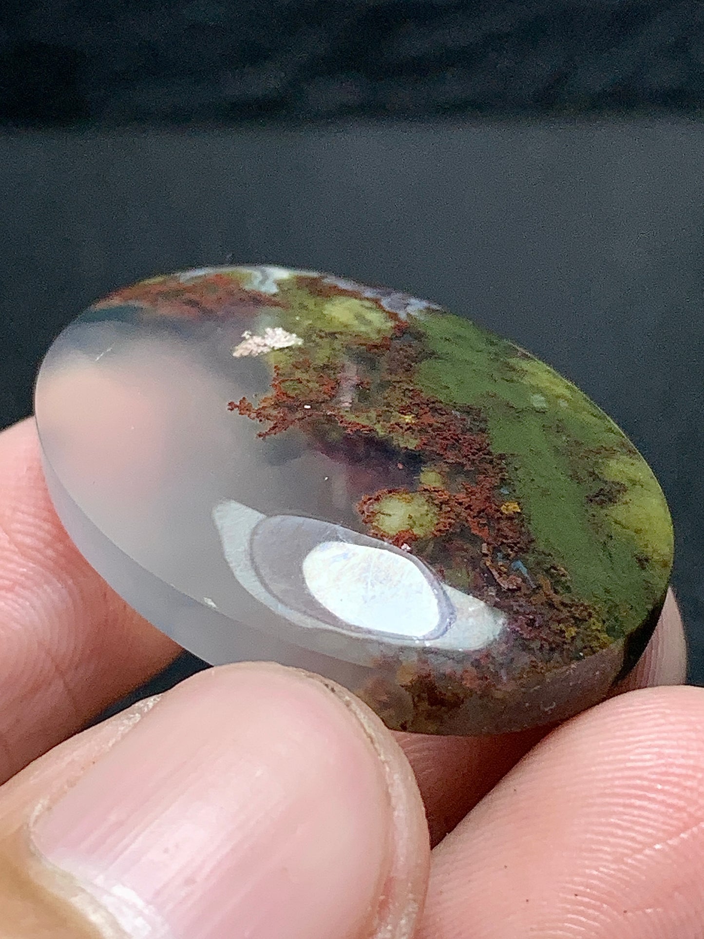 Scenic Moss Agate Oval Cabochon 31x22.5x6.5mm