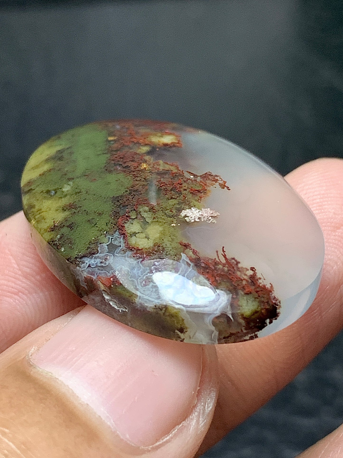 Scenic Moss Agate Oval Cabochon 31x22.5x6.5mm