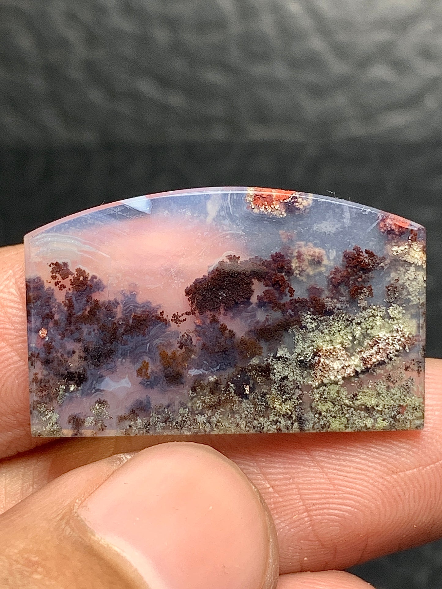 Scenic Moss Agate Fanshape Cabochon 27x16.5x2.5mm