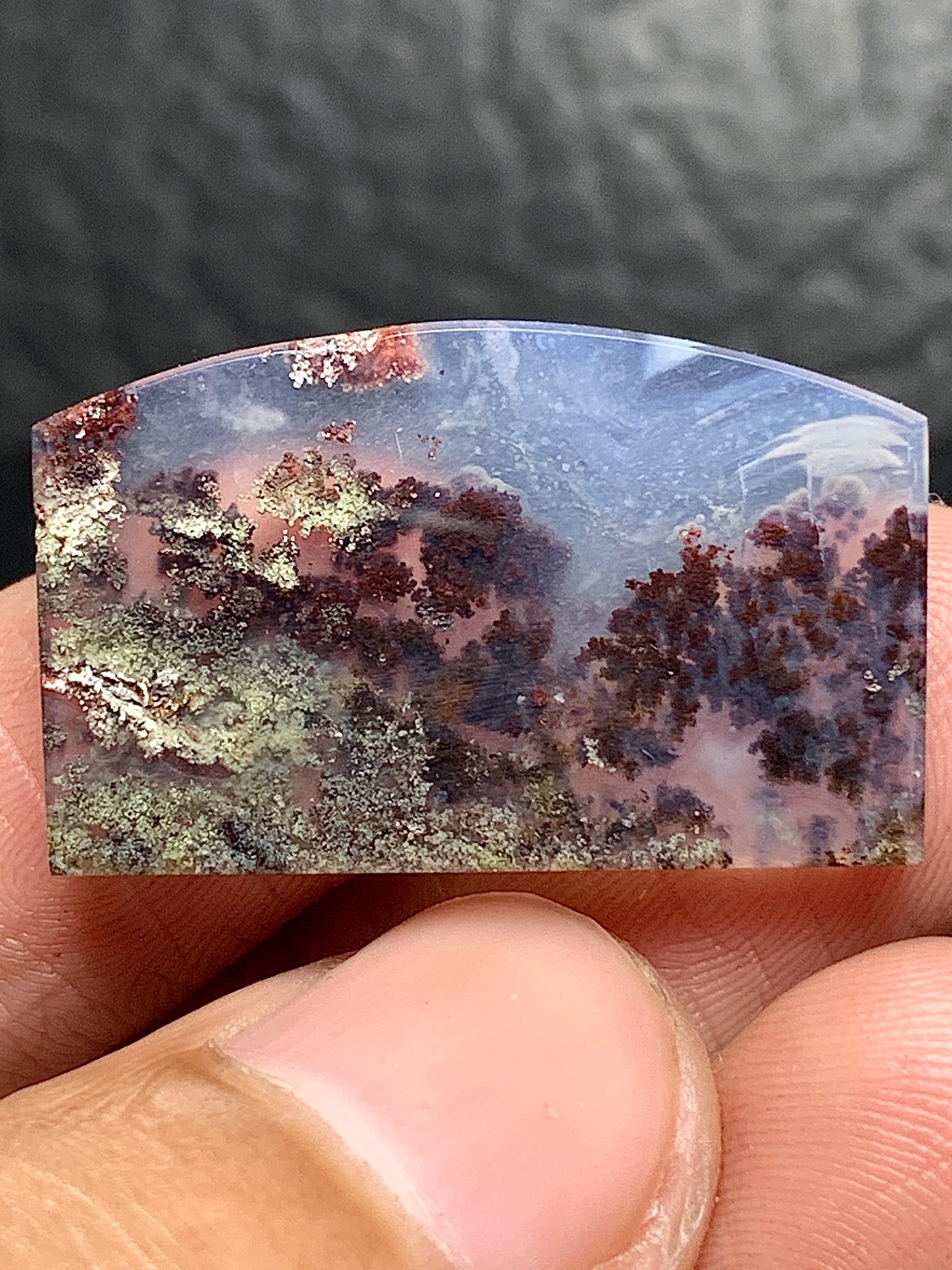 Scenic Moss Agate Fanshape Cabochon 27x16.5x2.5mm