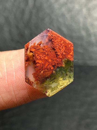 Scenic Moss Agate Hexagon Cabochon 16x11.5x4mm