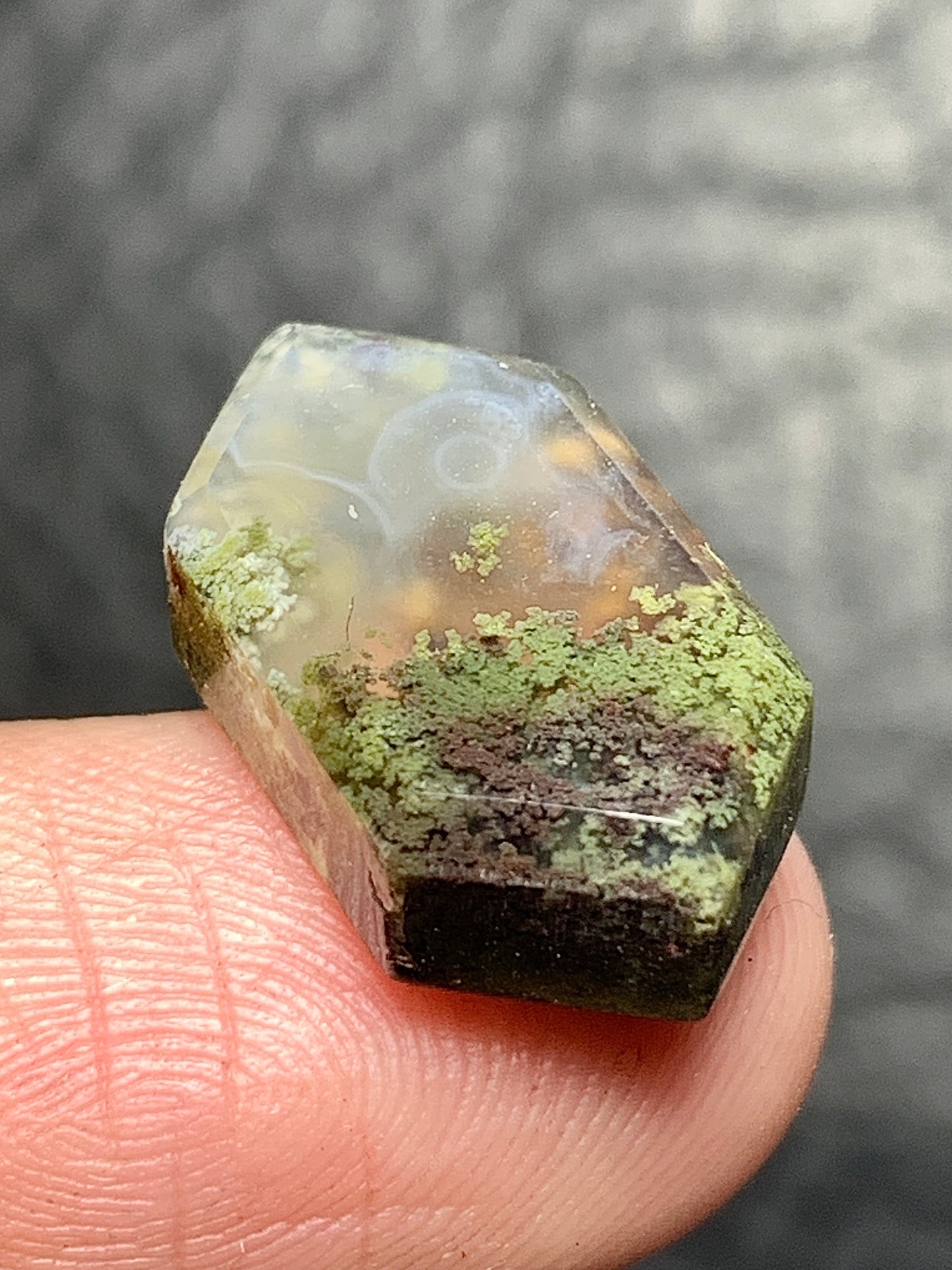 Tiny Scenic Moss Agate Hexagon Cabochon 18x10x5mm