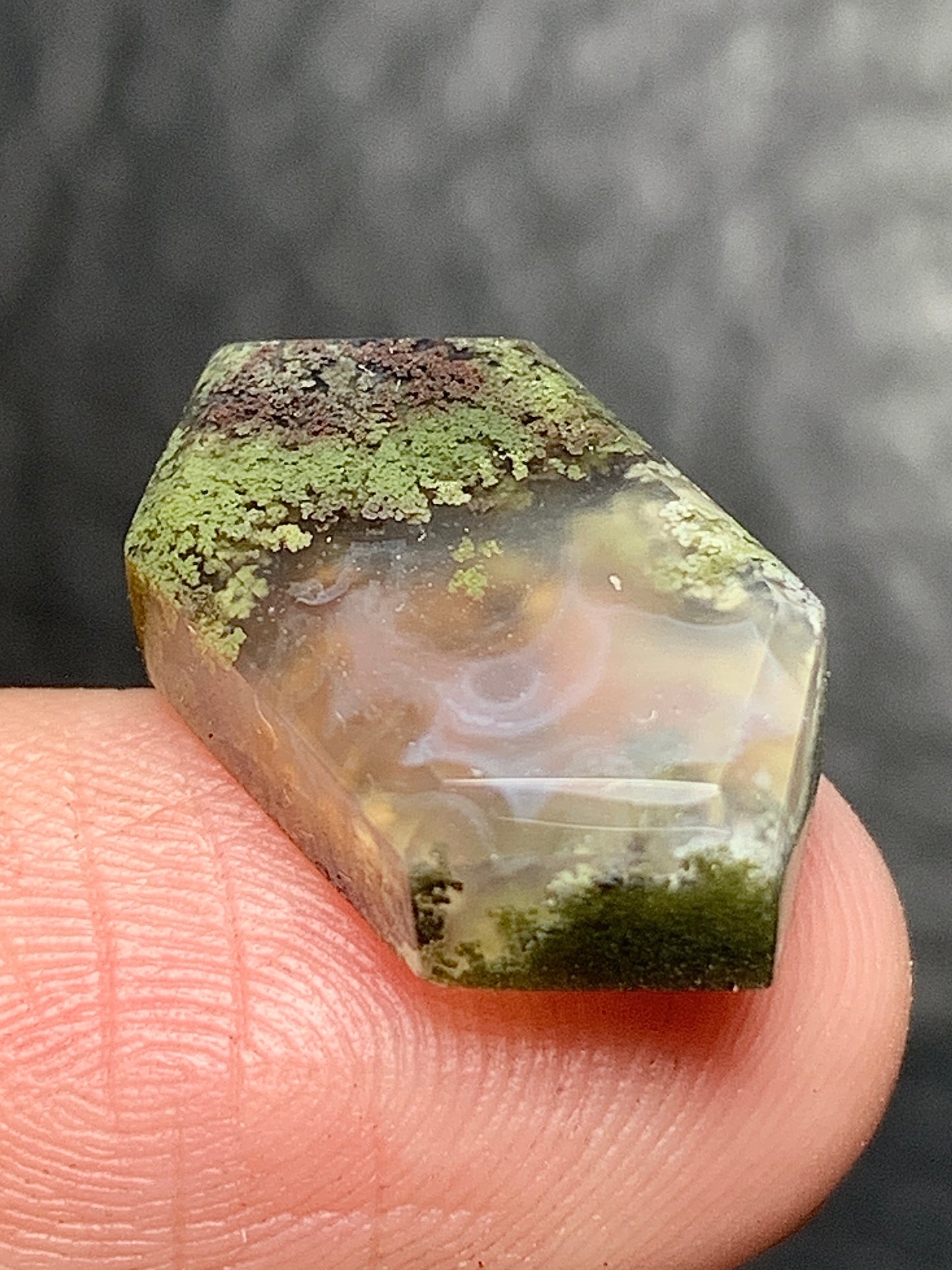 Tiny Scenic Moss Agate Hexagon Cabochon 18x10x5mm