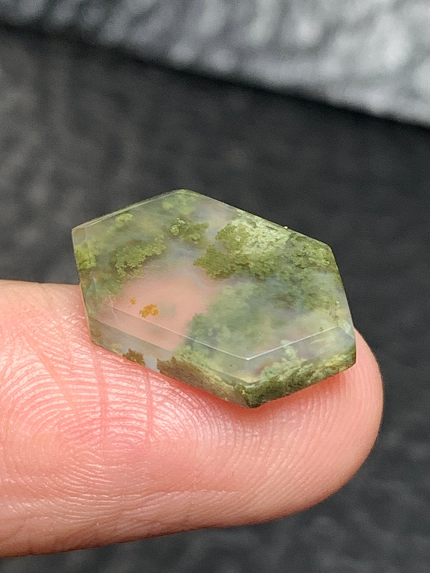 Scenic Moss Agate Hexagon Cabochon 17x10x3mm