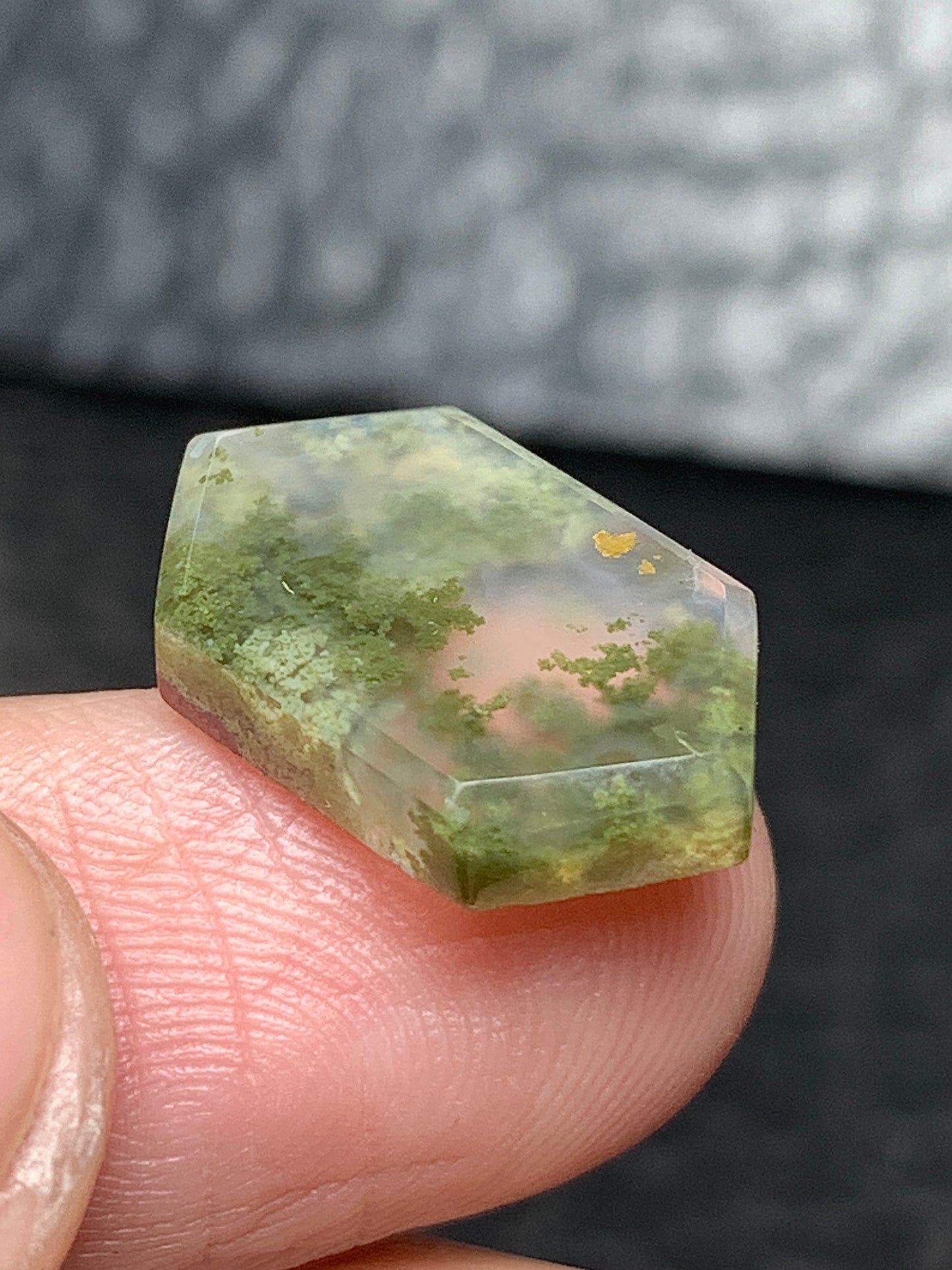 Scenic Moss Agate Hexagon Cabochon 17x10x3mm